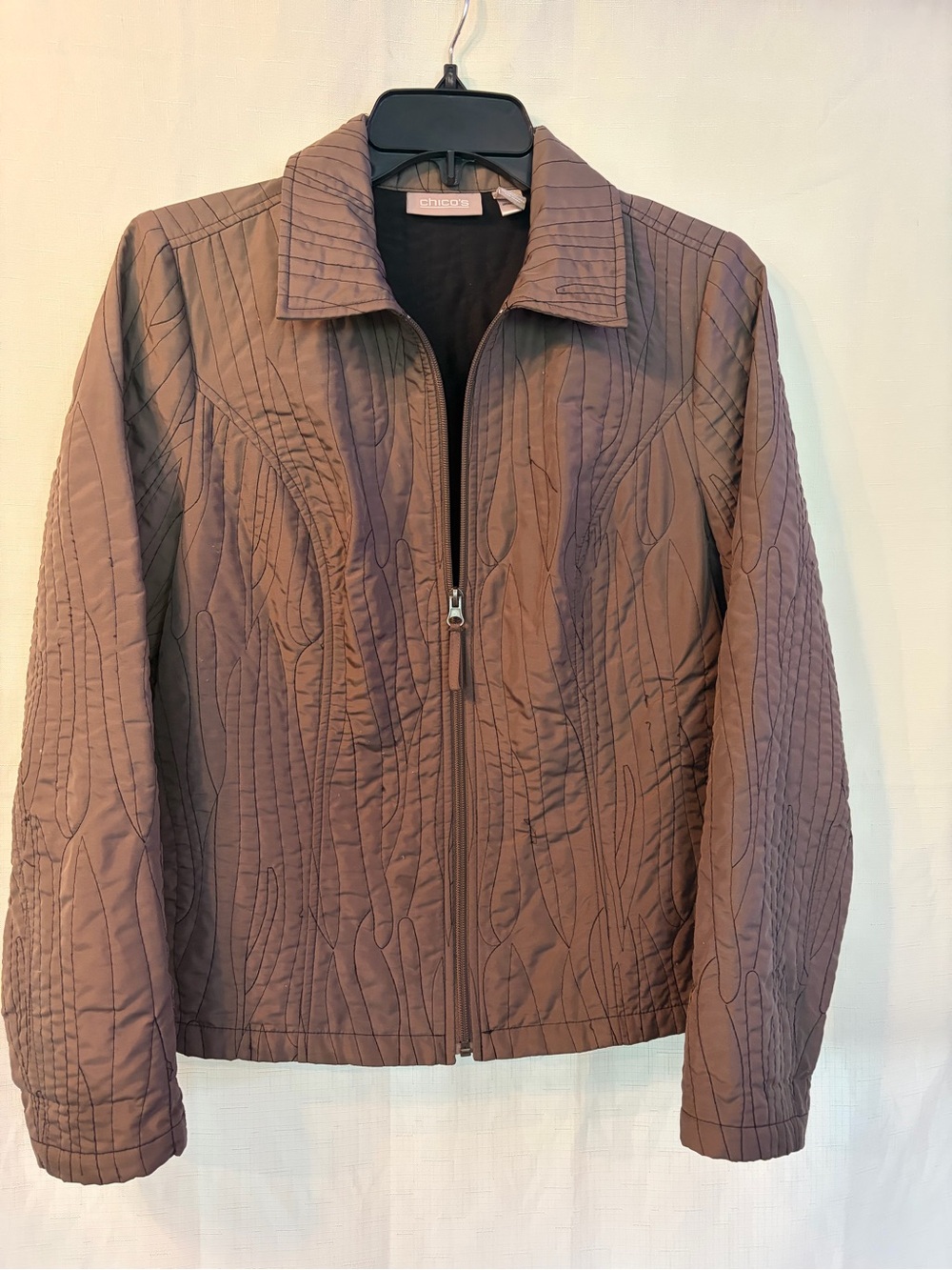 Chico's Quilted Zip Jacket in Taupe Brown